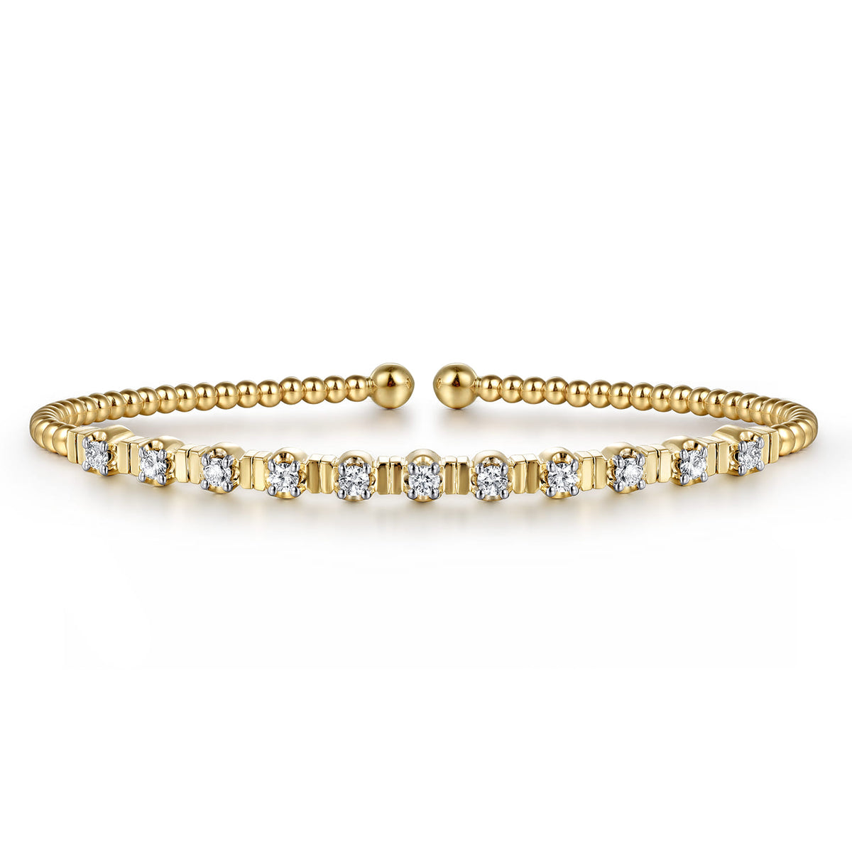 14K Yellow Gold Bujukan Bead Cuff Bracelet with Diamond Stations — Gabriel & Co. BG4228-6Y45JJ