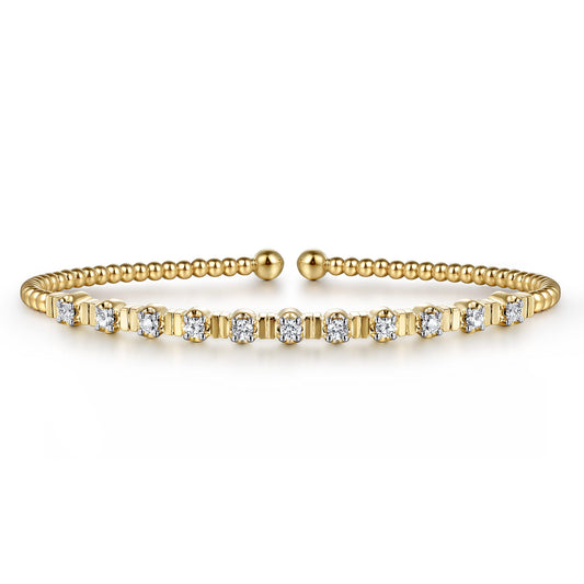 14K Yellow Gold Bujukan Bead Cuff Bracelet with Diamond Stations — Gabriel & Co. BG4228-6Y45JJ
