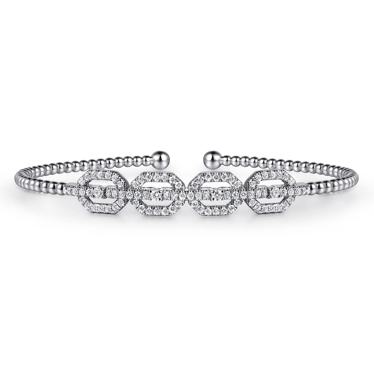 14K White Gold Bujukan Bead Cuff Bracelet with Diamond Pave Links — Gabriel & Co. BG4229-6W45JJ