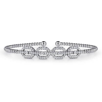 14K White Gold Bujukan Bead Cuff Bracelet with Diamond Pave Links — Gabriel & Co. BG4229-6W45JJ