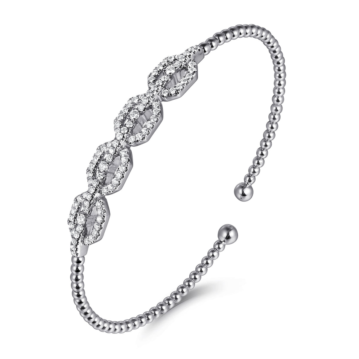 14K White Gold Bujukan Bead Cuff Bracelet with Diamond Pave Links — Gabriel & Co. BG4229-6W45JJ