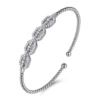 14K White Gold Bujukan Bead Cuff Bracelet with Diamond Pave Links — Gabriel & Co. BG4229-6W45JJ