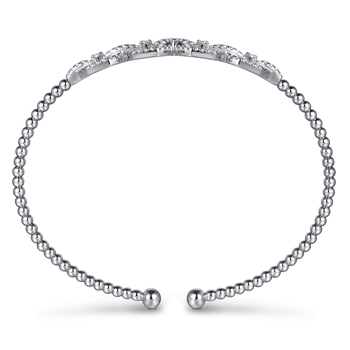 14K White Gold Bujukan Bead Cuff Bracelet with Diamond Pave Links — Gabriel & Co. BG4229-6W45JJ