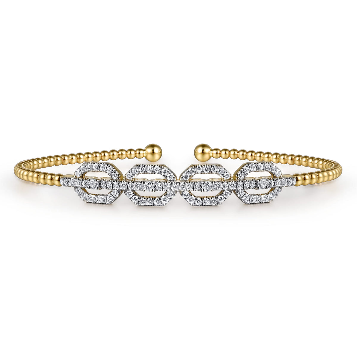 14K Yellow Gold Bujukan Bead Cuff Bracelet with Diamond Pavé Links — Gabriel & Co. BG4229-6Y45JJ
