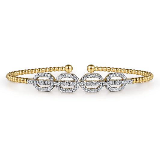 14K Yellow Gold Bujukan Bead Cuff Bracelet with Diamond Pavé Links — Gabriel & Co. BG4229-6Y45JJ