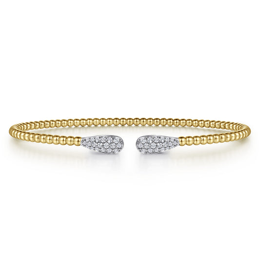 14K Yellow Gold Diamond Teardrops Open Bangle Bracelet-Bujukan — Gabriel & Co. BG4230-62Y45JJ