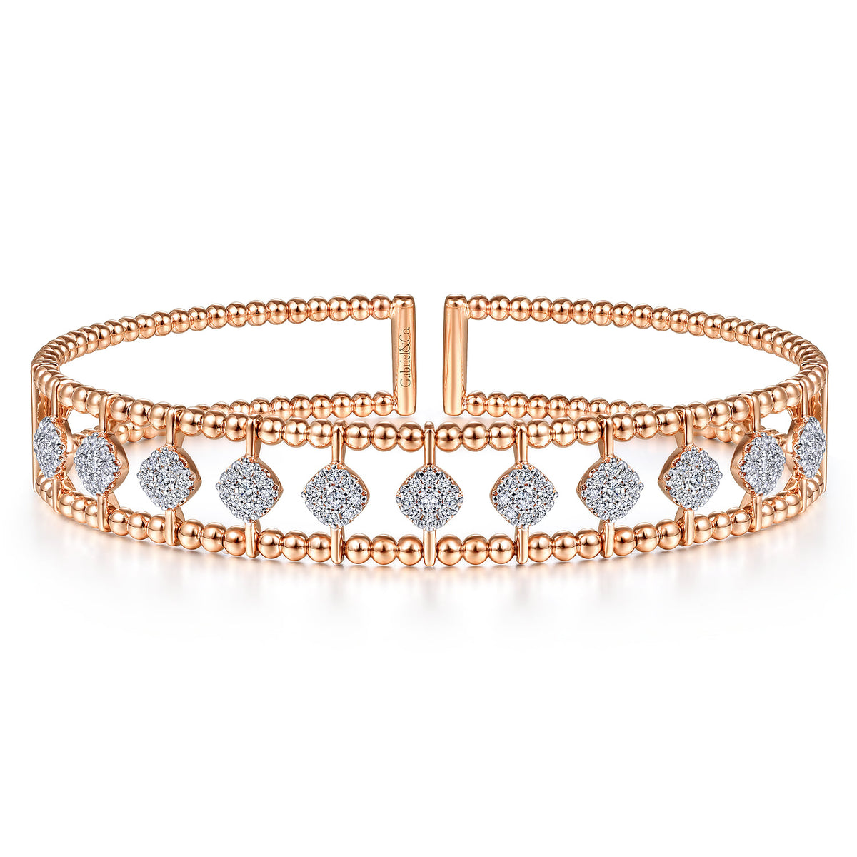 14K Rose Gold Bujukan Bead Cuff Bracelet with Pave Diamond Connectors — Gabriel & Co. BG4232-62K45JJ