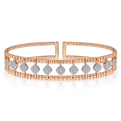 14K Rose Gold Bujukan Bead Cuff Bracelet with Pave Diamond Connectors — Gabriel & Co. BG4232-62K45JJ