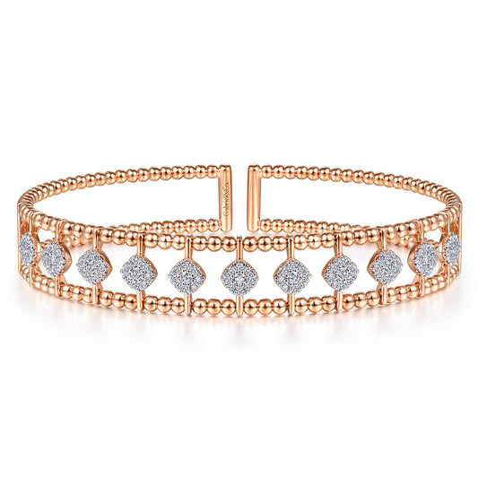 14K Rose Gold Bujukan Bead Cuff Bracelet with Pave Diamond Connectors — Gabriel & Co. BG4232-62K45JJ