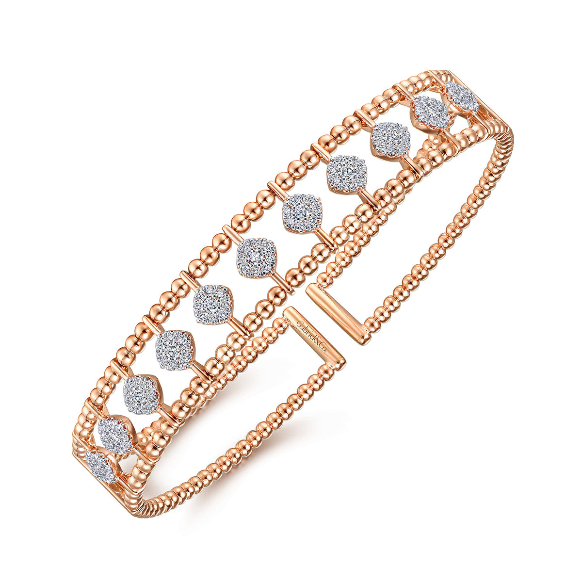 14K Rose Gold Bujukan Bead Cuff Bracelet with Pave Diamond Connectors — Gabriel & Co. BG4232-62K45JJ