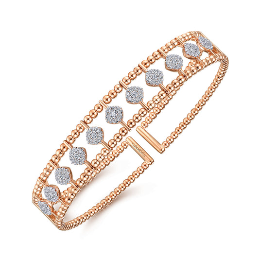 14K Rose Gold Bujukan Bead Cuff Bracelet with Pave Diamond Connectors — Gabriel & Co. BG4232-62K45JJ