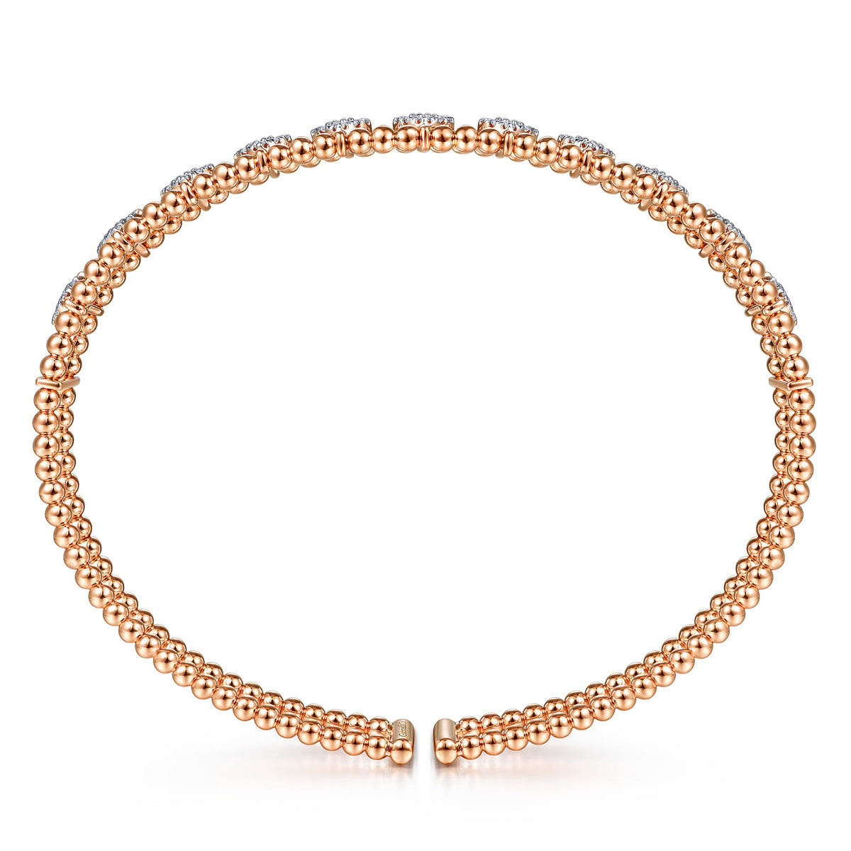14K Rose Gold Bujukan Bead Cuff Bracelet with Pave Diamond Connectors — Gabriel & Co. BG4232-62K45JJ