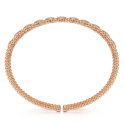 14K Rose Gold Bujukan Bead Cuff Bracelet with Pave Diamond Connectors — Gabriel & Co. BG4232-62K45JJ