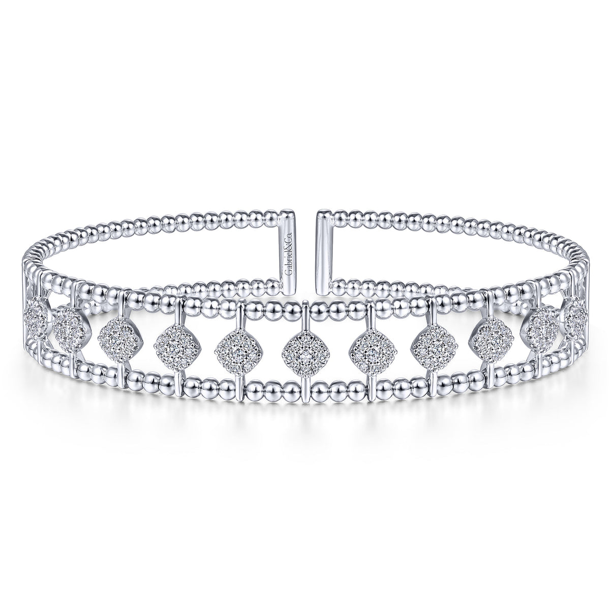 14K White Gold Bujukan Bead Cuff Bracelet with Pave Diamond Connectors — Gabriel & Co. BG4232-62W45JJ