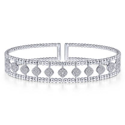 14K White Gold Bujukan Bead Cuff Bracelet with Pave Diamond Connectors — Gabriel & Co. BG4232-62W45JJ