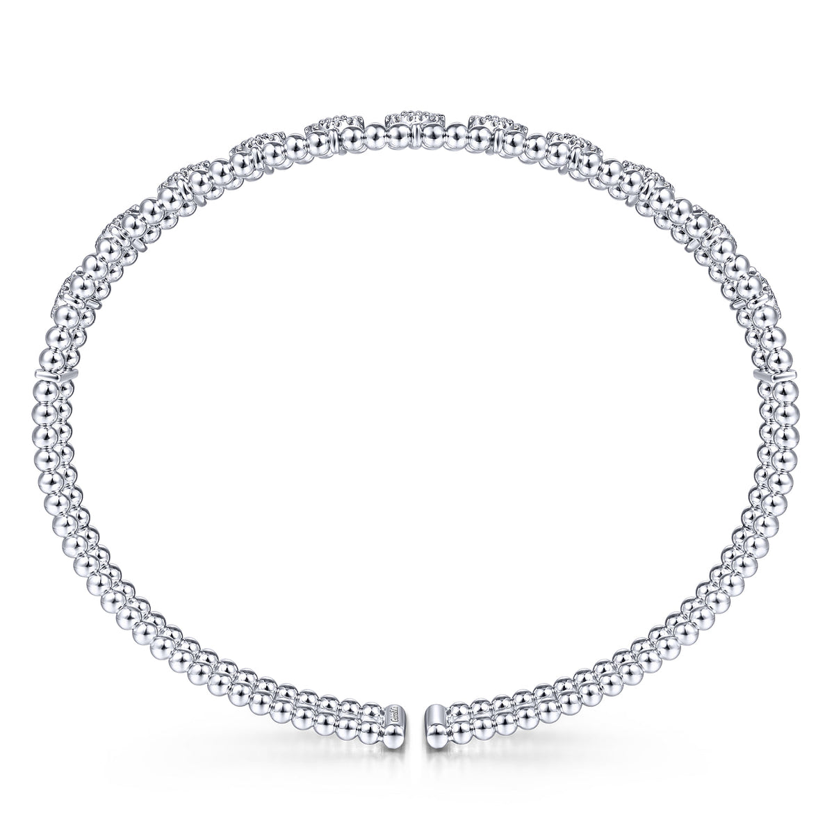 14K White Gold Bujukan Bead Cuff Bracelet with Pave Diamond Connectors — Gabriel & Co. BG4232-62W45JJ