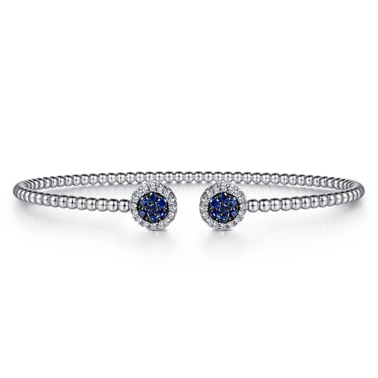 14K White Gold Bujukan Bead Cuff Bracelet with Sapphire and Diamond Halo Caps — Gabriel & Co. BG4244-6W45SA