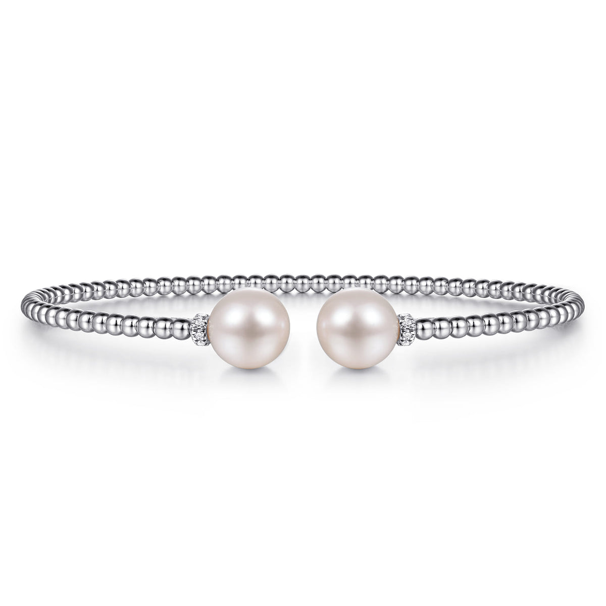 14K White Gold Bujukan Diamond and Pearl Split Bangle — Gabriel & Co. BG4247-6W45PL