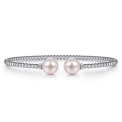 14K White Gold Bujukan Diamond and Pearl Split Bangle — Gabriel & Co. BG4247-6W45PL