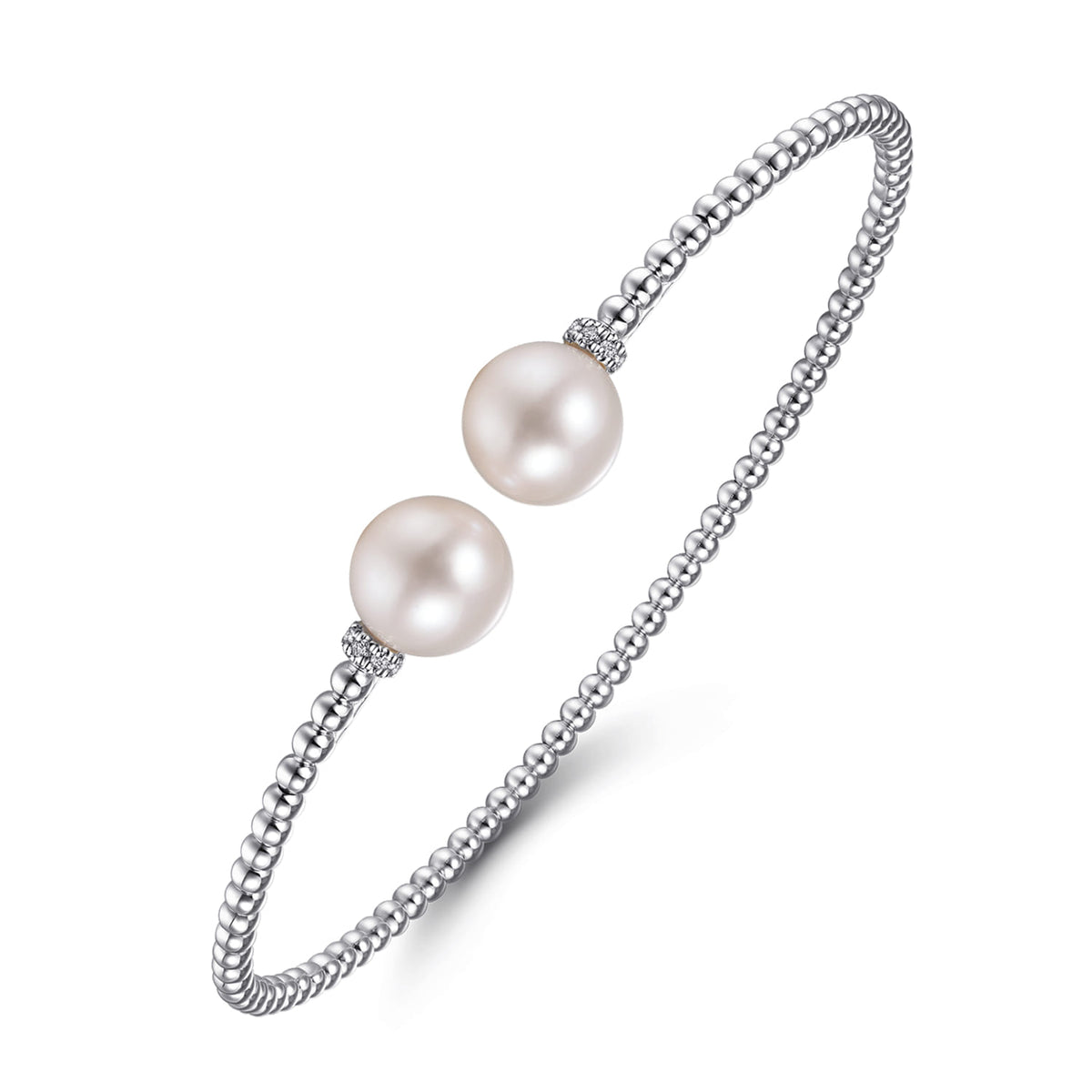 14K White Gold Bujukan Diamond and Pearl Split Bangle — Gabriel & Co. BG4247-6W45PL