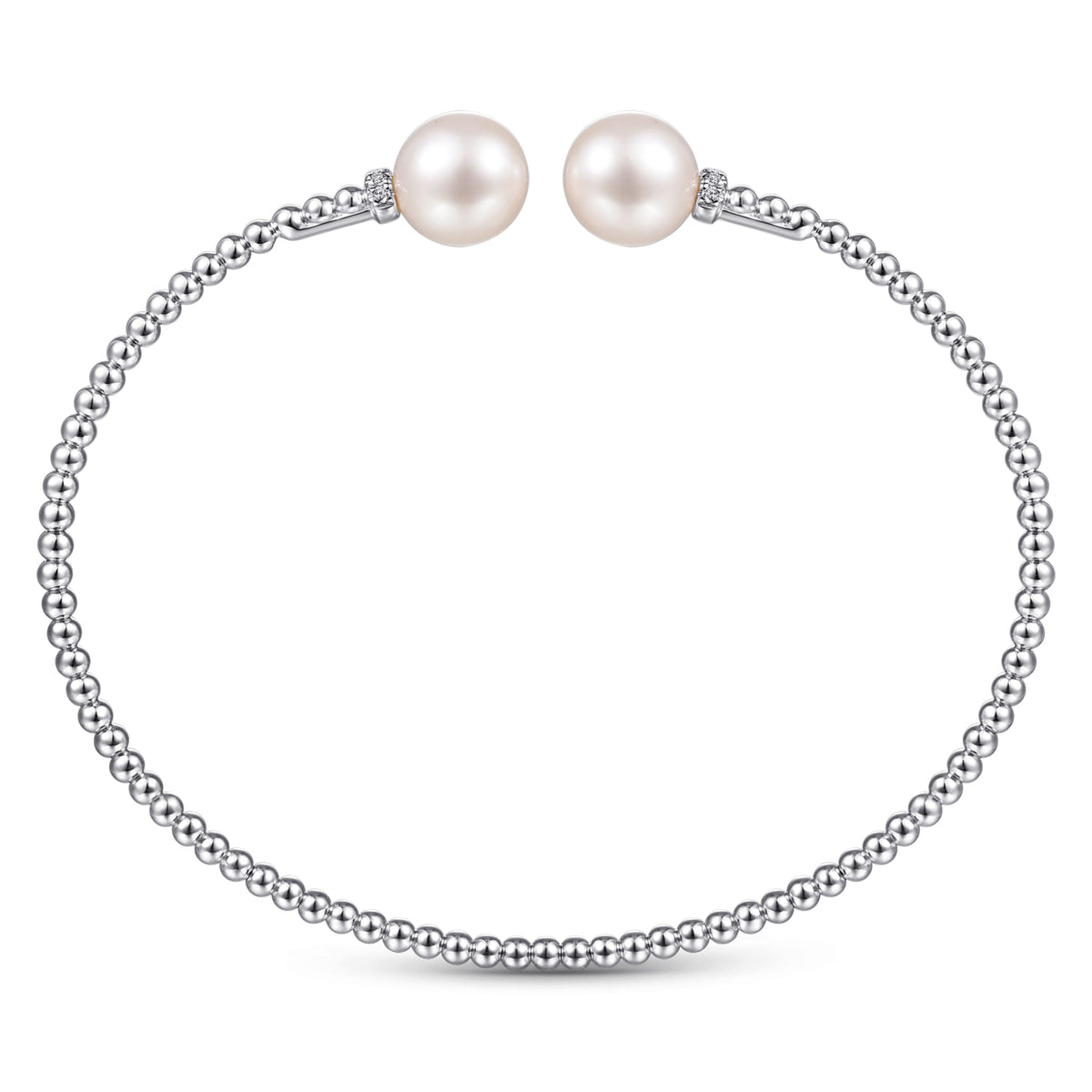 14K White Gold Bujukan Diamond and Pearl Split Bangle — Gabriel & Co. BG4247-6W45PL