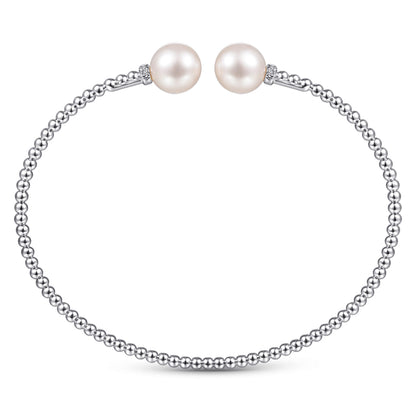 14K White Gold Bujukan Diamond and Pearl Split Bangle — Gabriel & Co. BG4247-6W45PL