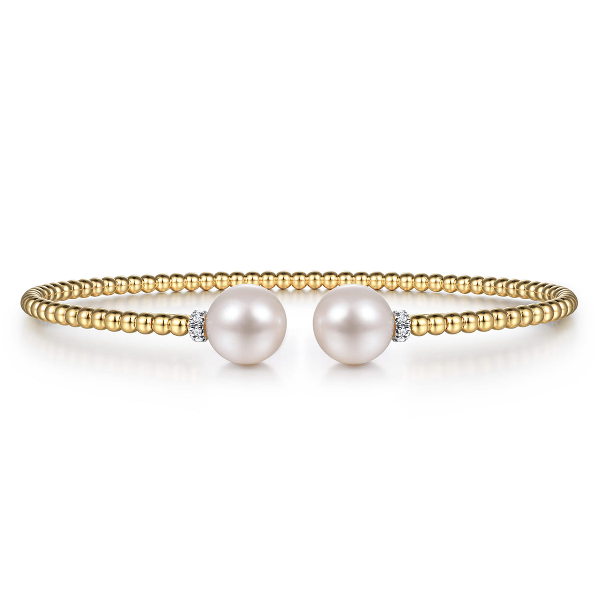 14K Yellow Gold Bujukan Diamond and Pearl Split Bangle — Gabriel & Co. BG4247-6Y45PL