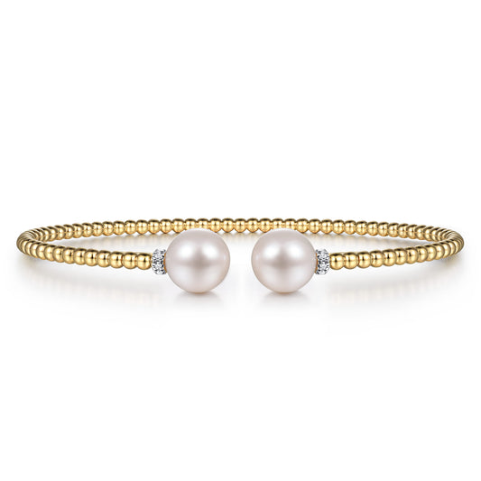 14K Yellow Gold Bujukan Diamond and Pearl Split Bangle — Gabriel & Co. BG4247-6Y45PL