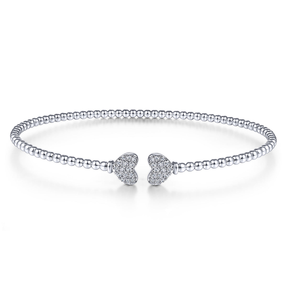 14K White Gold Bujukan Split Cuff Bracelet with Pavé Diamond Hearts — Gabriel & Co. BG4253-6W45JJ