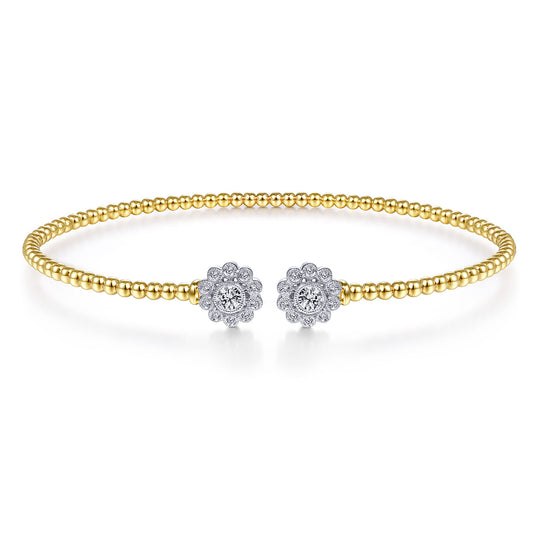 14K White&Yellow Gold Bujukan Split Cuff Bracelet with Diamond Flowers — Gabriel & Co. BG4254-6M45JJ
