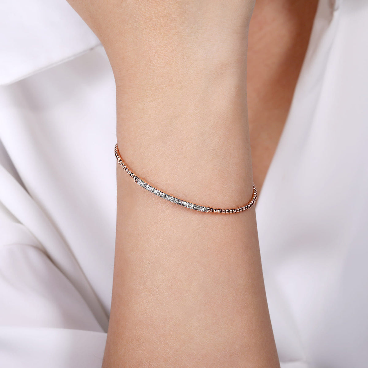 14K Rose Gold Bujukan Diamond Bar Split Bangle — Gabriel & Co. BG4262-62K45JJ