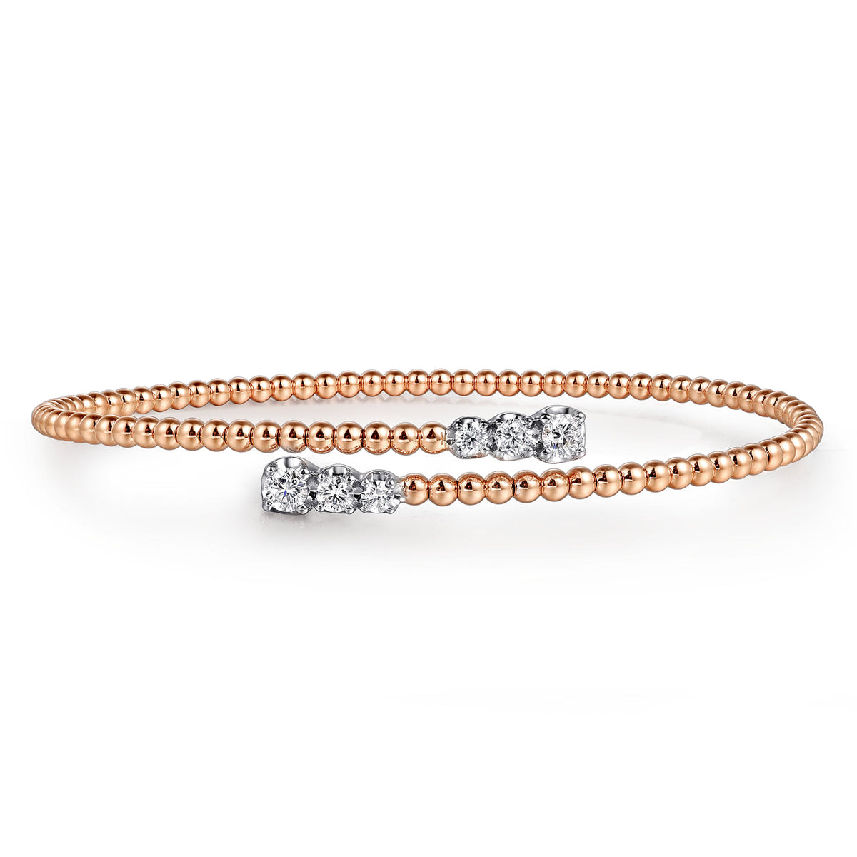 14K White-Rose Gold Bujukan Graduating Diamond Bypass Bangle — Gabriel & Co. BG4278-6T45JJ