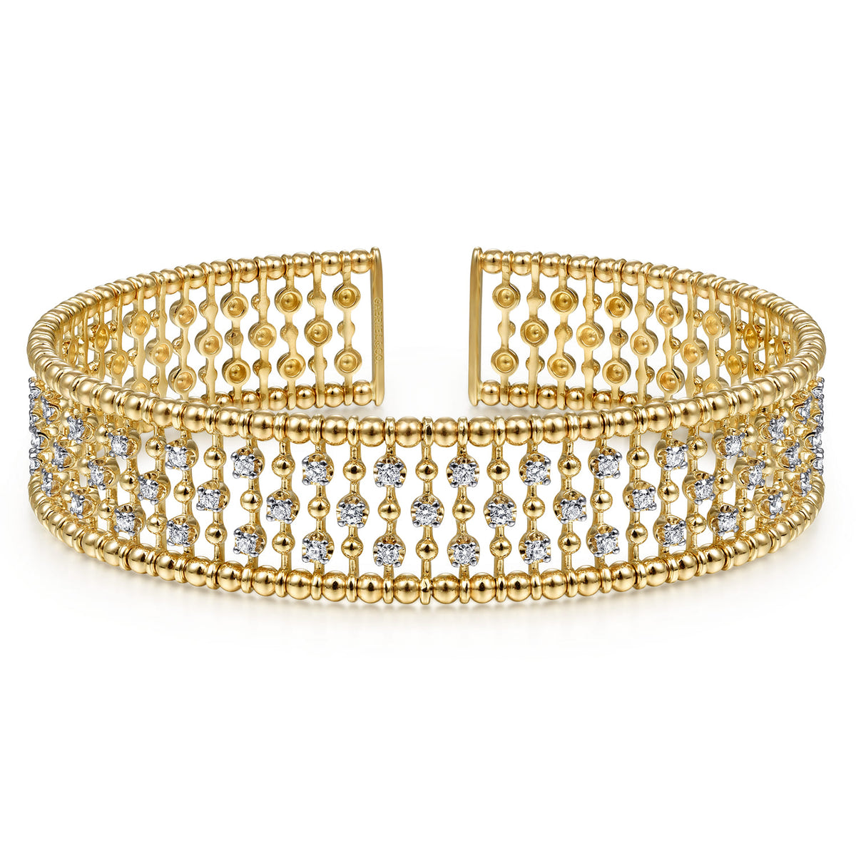 14K Yellow Gold Wide Diamond Cage Cuff Bracelet — Gabriel & Co. BG4284-62Y45JJ