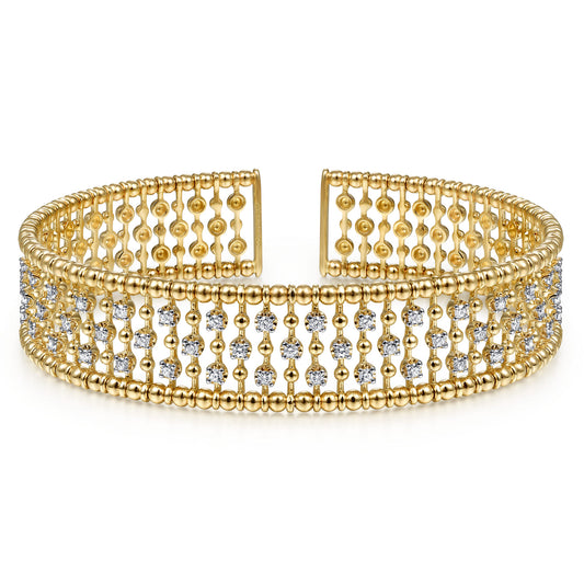 14K Yellow Gold Wide Diamond Cage Cuff Bracelet — Gabriel & Co. BG4284-62Y45JJ