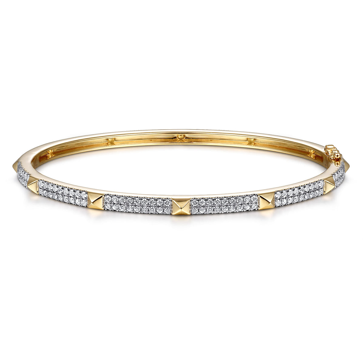 14K Yellow Gold Pavé Diamond Bangle with Pyramid Stations — Gabriel & Co. BG4290-65Y45JJ