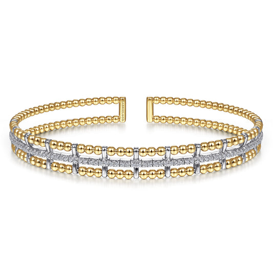 14K Yellow and White Gold Bujukan Diamond Cuff Bangle — Gabriel & Co. BG4323-57M45JJ