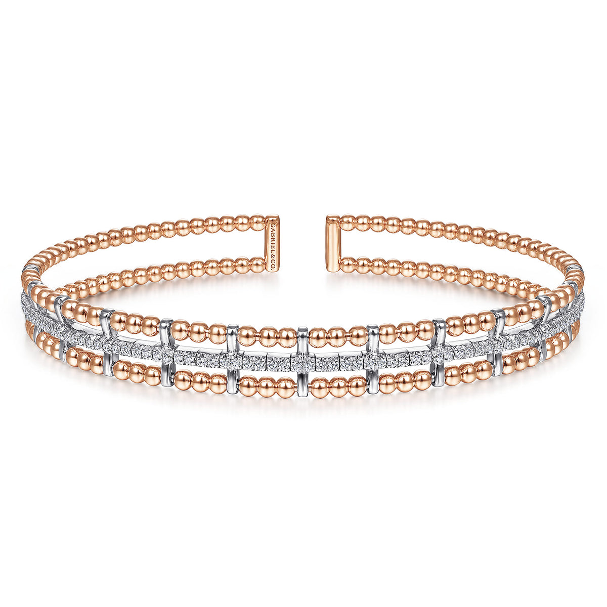 14K Rose and White Gold Bujukan Diamond Cuff Bangle — Gabriel & Co. BG4323-57T45JJ