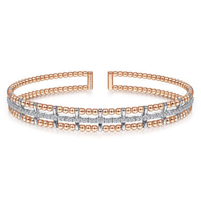 14K Rose and White Gold Bujukan Diamond Cuff Bangle — Gabriel & Co. BG4323-57T45JJ