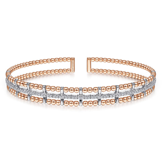 14K Rose and White Gold Bujukan Diamond Cuff Bangle — Gabriel & Co. BG4323-57T45JJ
