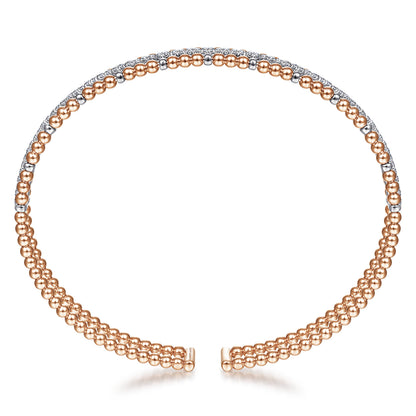 14K Rose and White Gold Bujukan Diamond Cuff Bangle — Gabriel & Co. BG4323-57T45JJ