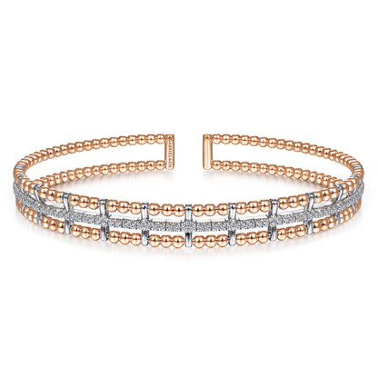 14K White-Rose Gold Bujukan Bead Cuff Bangle with Inner Diamond Channel — Gabriel & Co. BG4323-62T45JJ