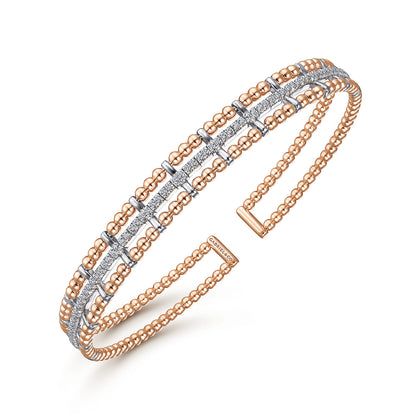 14K White-Rose Gold Bujukan Bead Cuff Bangle with Inner Diamond Channel — Gabriel & Co. BG4323-62T45JJ