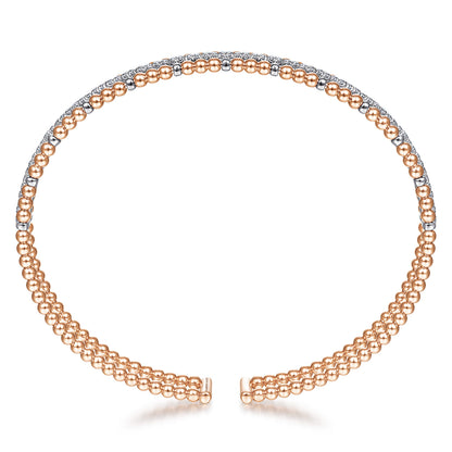 14K White-Rose Gold Bujukan Bead Cuff Bangle with Inner Diamond Channel — Gabriel & Co. BG4323-62T45JJ