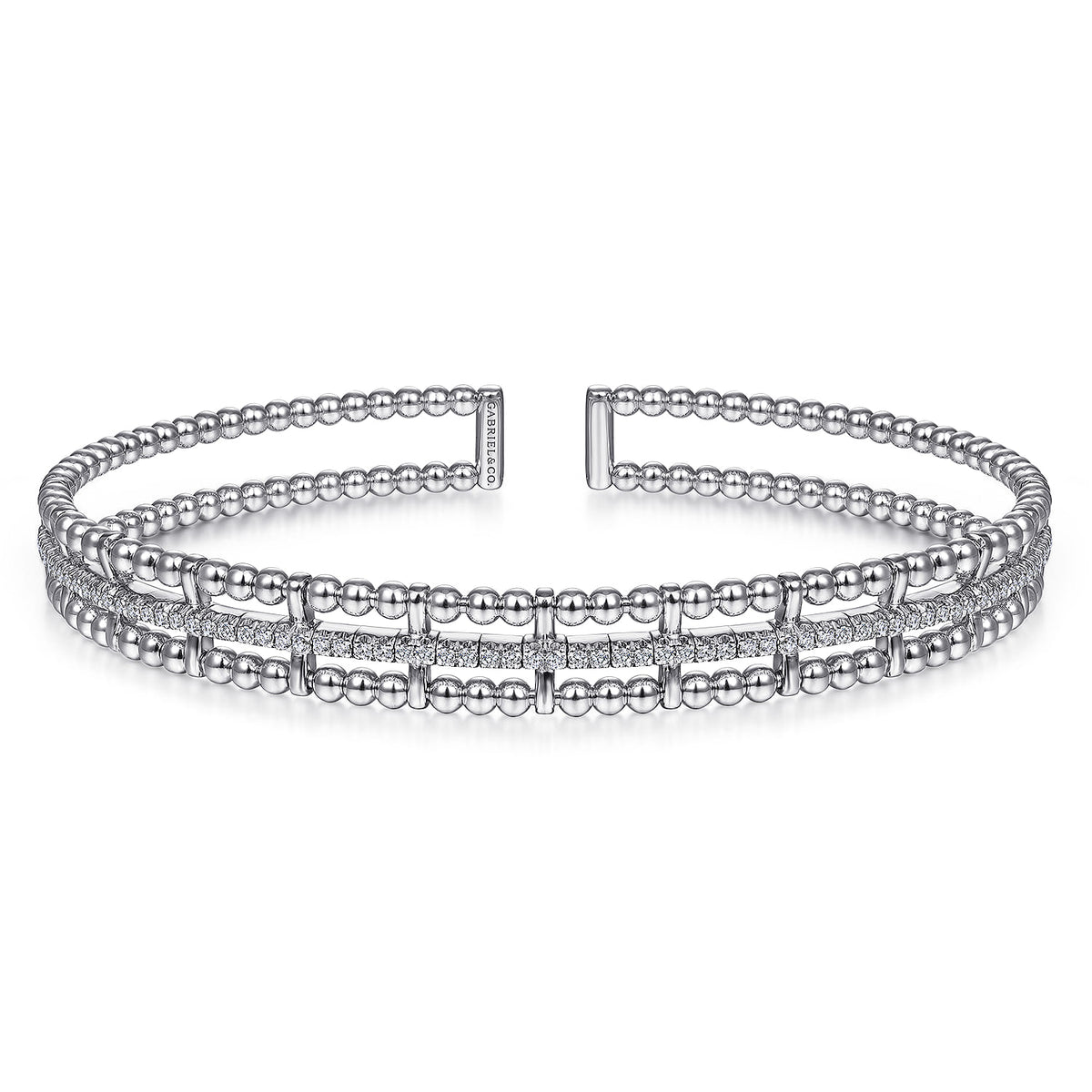 14K White Gold Bujukan Bead Cuff Bangle with Inner Diamond Channel — Gabriel & Co. BG4323-62W45JJ
