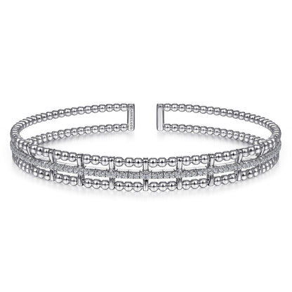 14K White Gold Bujukan Bead Cuff Bangle with Inner Diamond Channel — Gabriel & Co. BG4323-62W45JJ