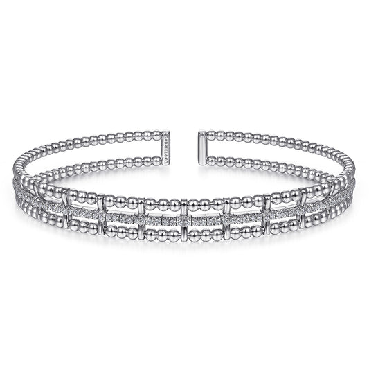 14K White Gold Bujukan Bead Cuff Bangle with Inner Diamond Channel — Gabriel & Co. BG4323-62W45JJ