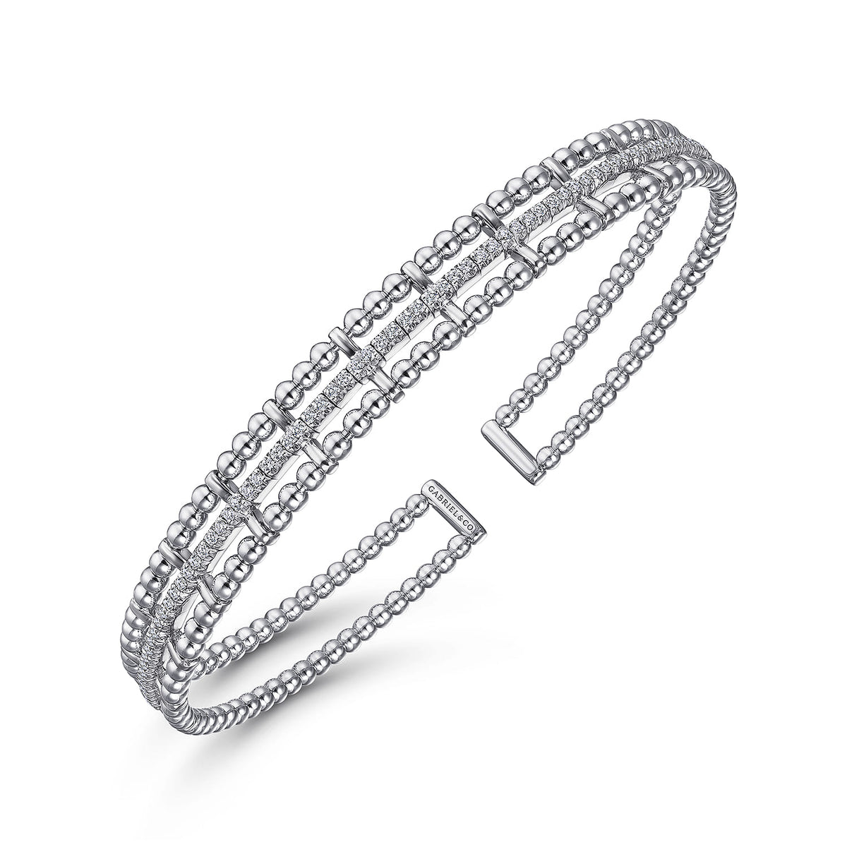 14K White Gold Bujukan Bead Cuff Bangle with Inner Diamond Channel — Gabriel & Co. BG4323-62W45JJ