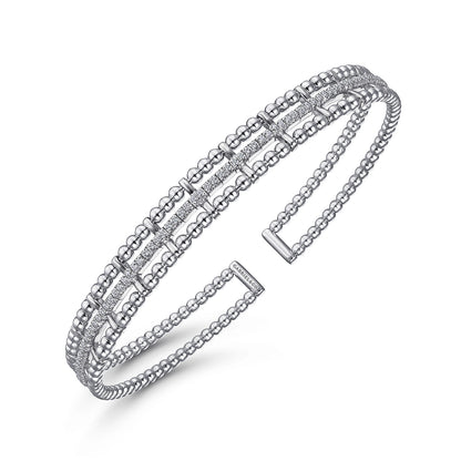 14K White Gold Bujukan Bead Cuff Bangle with Inner Diamond Channel — Gabriel & Co. BG4323-62W45JJ