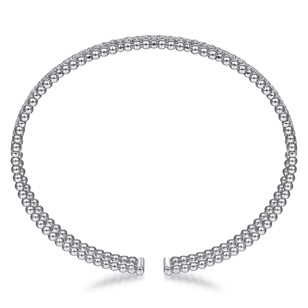 14K White Gold Bujukan Bead Cuff Bangle with Inner Diamond Channel — Gabriel & Co. BG4323-62W45JJ