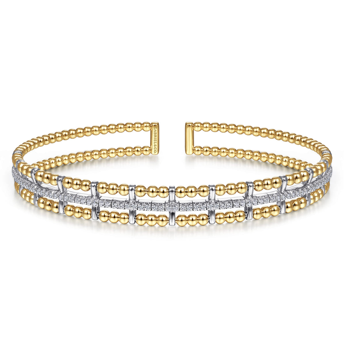 14K Yellow and White Gold Bujukan Diamond Cuff Bangle — Gabriel & Co. BG4323-6M45JJ